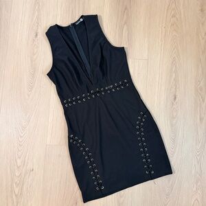 Boohoo Night Black Lace-Up Bodycon Dress – Sleeveless V-Neck (US 10)